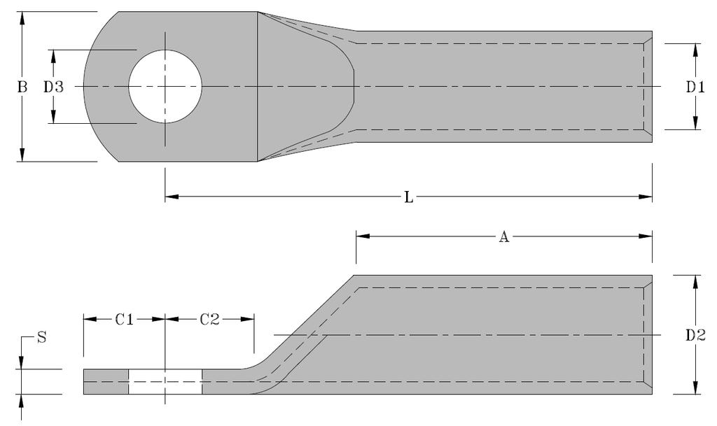10. DRAWINGS Figure 1: Terminal Lugs for Copper Conductors CONDUCTOR BOLT DIMENSIONS, mm SIZE, mm² SIZE A B C1 C2 D1 D2 D3 L S 16 M10 20 17 15 12 5.5 8.5 10.5 36 2.5 35 M10 20 19 15 12 8.2 12.5 10.5 42 2.