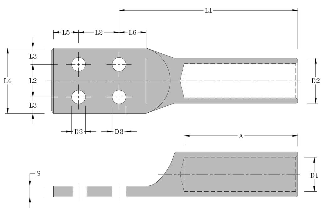 Figure 10: 4-Holes NEMA-Pad Terminal Lug for National Grid SA Substations CONDUCTOR BOLT DIMENSIONS, mm