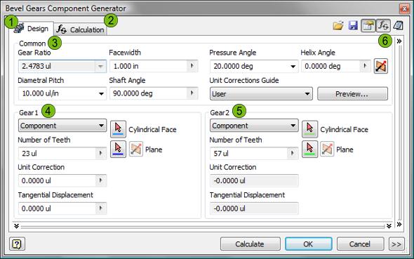 Specify information that applies to the entire gear set. Input data specific to the first gear. Input data specific to the second gear. Display a page containing all input data and calculations.