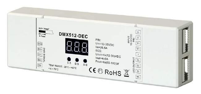 DMX CONTROLLER & DECODER Wall Controller TOUCH SENSITIVE INTERFACE. GLASS FRONT AVAILABLE IN A WHITE OR BLACK FINISH. CONTROL UP TO 4 SEPARATE ZONES IN SYNC OR INDIVIDUALLY.