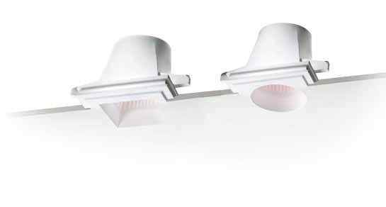 Asymmetric emission for an even illumination of vertical surfaces. Electronic ballast. DICRO Recessed fixture for plasterboard false ceilings for halogen dichroic lamps.