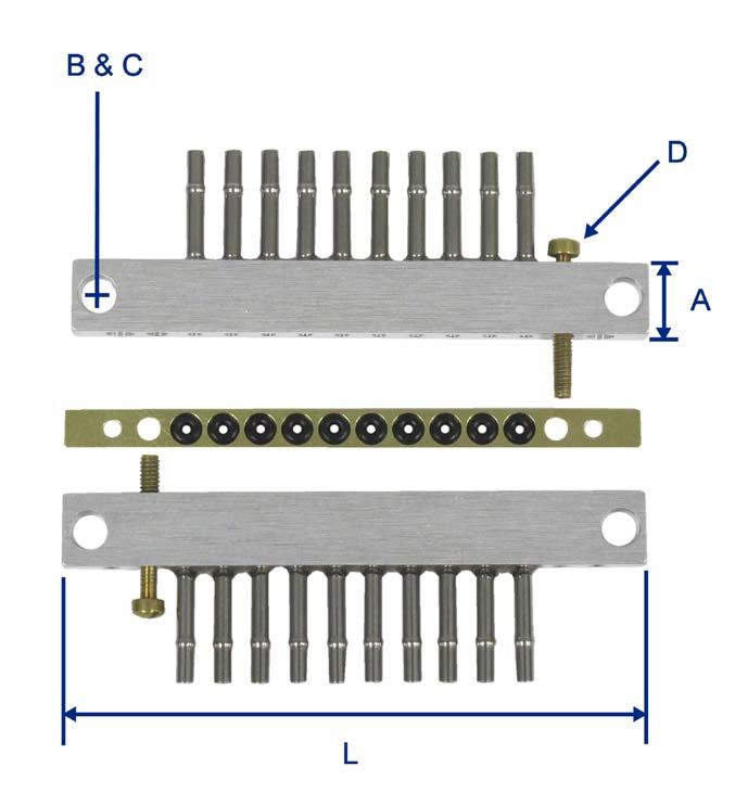 Rectangular Connectors- RC2 (300PSI) The materials of construction for these connectors are stainless steel tubulations cemented into anodized aluminum blocks.