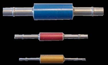 Tube Connectors These connectors are made by affixing stainless steel tubing into colored anodized aluminum blocks.