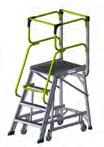 and easy glide action Large stable work platform (safe and stable) 590mm x 800mm Manually operated braking system with high-vis powder coated activation arm helps minimize unauthorised access Two