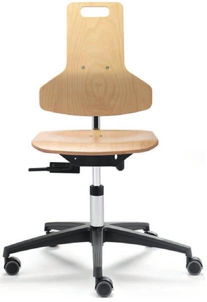 WORKSHOP CHAIR Swivel chair for manufacturing area and workshops with wooden seat and wooden tapering backrest for a maximum of shoulder and arm mobility.