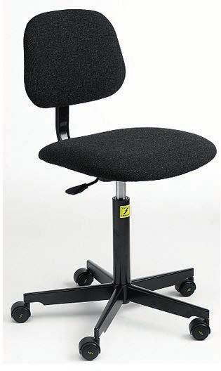 ESD CHAIR ECONOMY Hardwearing and solid ESD swivel chair according to EN 61340-5-1:2001. Gas lift height adjustment (480 68cm) and adjustable backrest. Hardwearing cushioned seat and backrest.