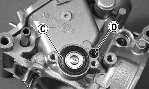 Remove the screws (A) and pump cover (B) from the carburetor body; then remove the diaphragm (C) and O-ring (D). 1. Place all plastic components in a wire basket and submerge in carburetor cleaner. 2.