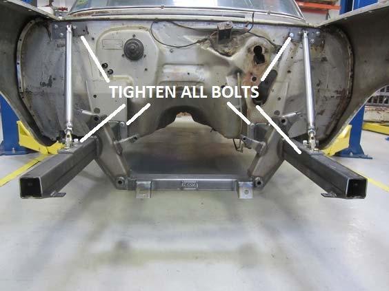 Install the lower control arms using the 5/8 11 x 11 hex bolts,