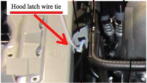 battery, Secure wire to hood latch
