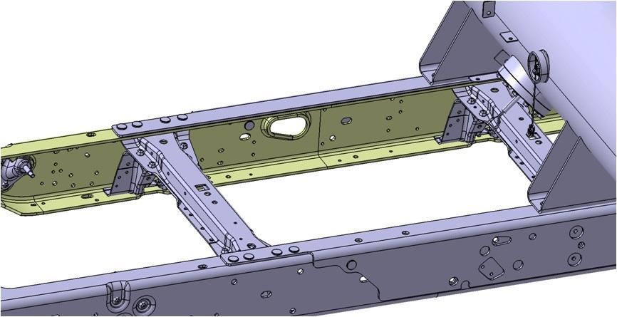 11. Connect the rear frame harness ground lead and the fuel tank jumper harness ground lead to the left frame rail using an M6 x 1.