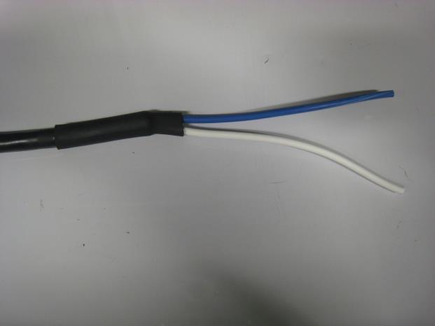 Crimp 3/8 ring terminal onto the white wire and the fuse assembly onto the blue wire.