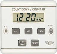 Timer counts down and sounds beeping tone. Clock functions independently of timer. Supplied complete with battery. Dimensions 13 x 64 x 58 mm (l x w x h). Stop Watch.