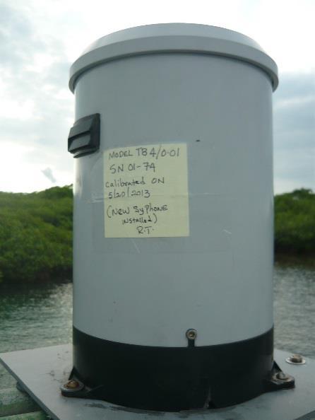 In 2002, an electronic tipping bucket was installed on the pier. This device records rainfall in 0.254mm increments. Data were also manually recorded weekly using a plastic rain gauge.