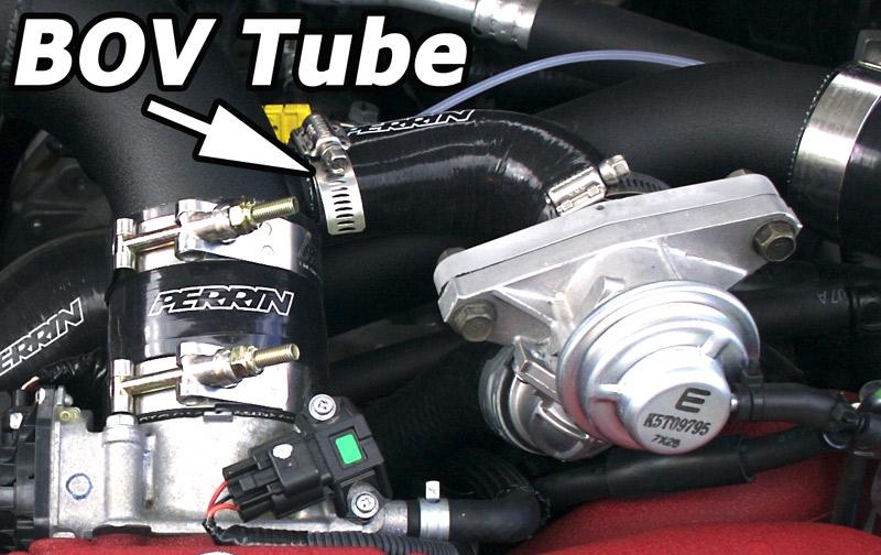 Longest 2.75 3- Bend tube connects to tube mentioned above and to throttle body. Use 3.12 Size T- Bolt clamps on both silicone couplers. 16) Install blow off valve/compressor recirc valve to 2.
