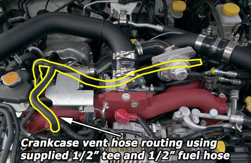 If installing the OEM BOV, or a 100% recirculation BOV, follow the below instructions. a. Connect supplied silicone elbow to 1.375 nipple on longest 2.75 boost tube.