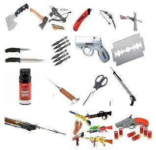 Pellet guns, component parts of fire arms, cross bows and arrows Signal flare and starter pistols, harpoon and spear guns slingshots and catapults b.