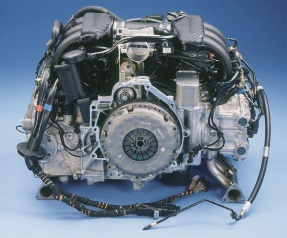 Rear view of the engine. The only real opportunity to see the engine is when it is out of the car, or partially from underneath.