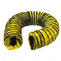 Durable, compact built-in carrying case with handle is actually one end of the hose and connects to the ventilation blower. Single-ply, vinyl coated yellow polyurethane hose. 8" x 15 ft. (203mm x 4.