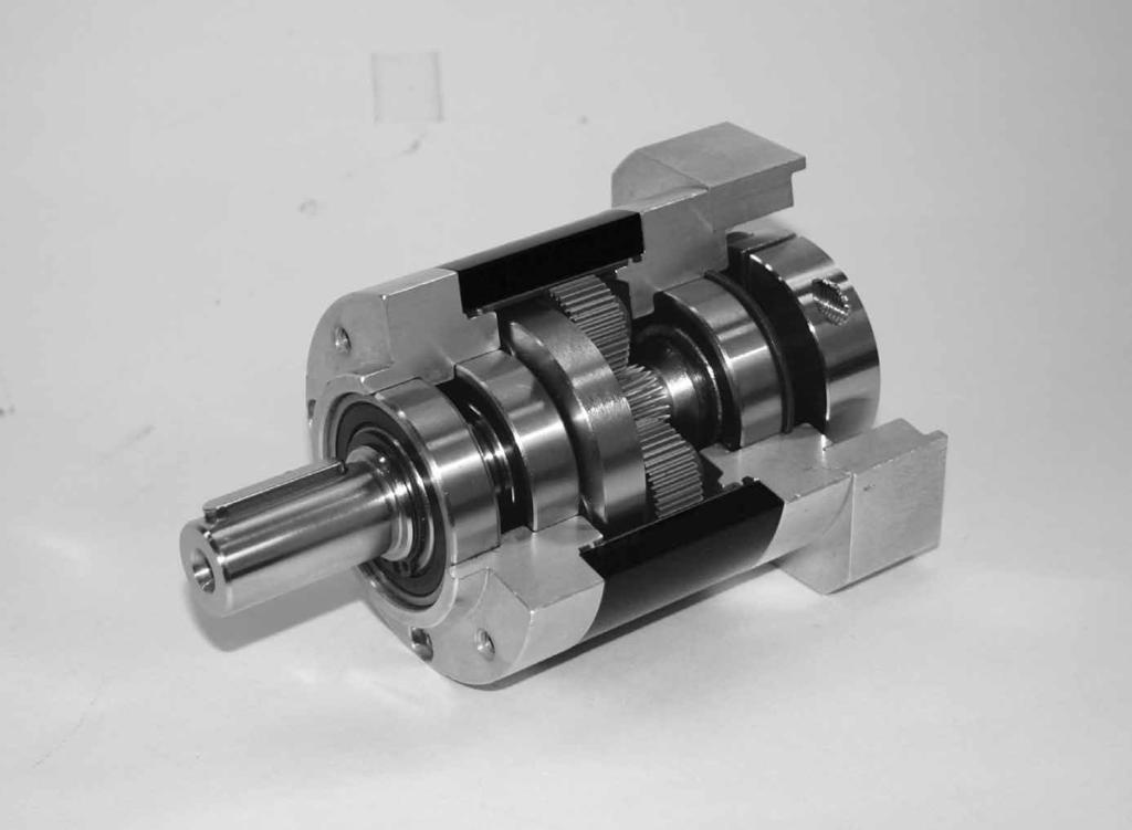 Bolt-on output flange options, permits gear motor style mounting Tapped shaft end for retaining driven components Sealed ball bearings for precise rotary motion One piece planet carrier and output