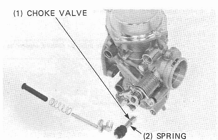 Check the choke valve and spring for nicks, grooves, or