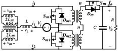 Upper and lower primary full-bridge stages have been modeled by switches S m1 and S m2 and secondary side bridge has been modeled by S m. 2. Bi-directional DC/DC Converter Fig.