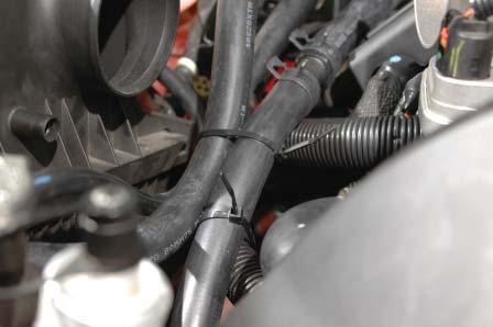 Loosely tie your hoses together or to existing hoses, harnesses, or locations