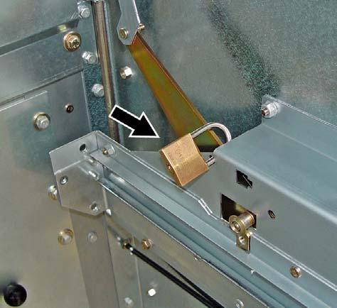 Padlock feeder shutter mechanism on right side of panel.