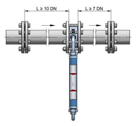 Orifice plate flowmeters Series PR Mounting In the orifice plate flowmeters series PR it is necessary to keep a minimum straight pipe run of 10 x DN before and 7 x DN after the
