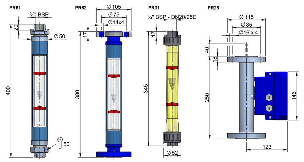 In the separate mounting, the by-pass flowmeter must always be installed below the orifice plate position. Materials Orifice plate Nº Description Materials Fe EN 1.