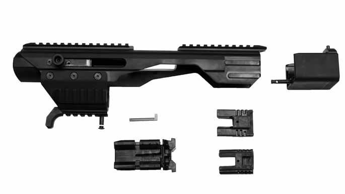 ADAPTIVE CARBINE PLATFORM Universal Pistol-to-Carbine Adapter The Adaptive Carbine Platform is a universal, aircraft-grade aluminum pistol to carbine adapter, designed to quickly and easily transform
