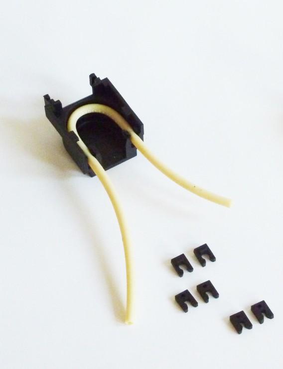 There are three sizes of clips, marked with a small number on the clip itself: 1 for IDØ1mm tube 2 for IDØ2mm tube 3 for IDØ3mm tube Fitted tubes are tubes cut to the correct length and delivered
