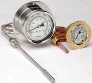 DIAL INDICATING THERMOMETERS SIZE: 1-3/4", 2", 3" and 5" CASE & BEZEL: 304 stainless steel, 316 stainless steel optional WETTED PARTS: 304 stainless steel, 316 stainless steel optional LENS: