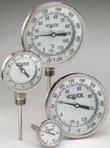 These thermometers feature a highly sensitive bimetallic helix coil which is heat-treated for stress relief, and silicone-coated to minimize pointer vibration and maximize heat transfer and response