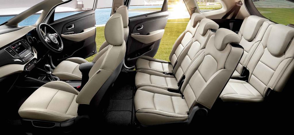 7-seater It all adds up to a rewarding journey The 7-seater Kia Carens boasts plenty of interior layout configurations for maximum seating flexibility and ample cargo space.