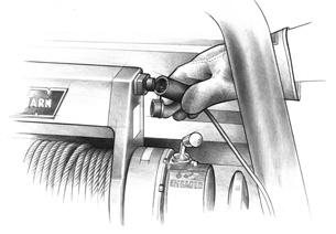 Hold the hook strap between the thumb and forefinger to keep tension on the wire rope.