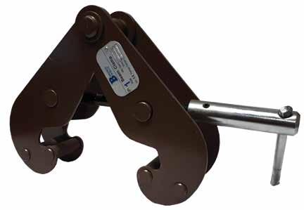 Bronze and Blue BEAM CLAMP RATED CAPACITY KG (T) I-BEAM WIDTH RANG (MM) AMAX DIMENSIONS (MM) B F C Δ E MIN MAX MIN MAX GMIN ØD NET WEIGHT (KG) BC01X BC02X BC03X BC05X 1 000 (1) 2 000 (2) 3 000 (3) 5