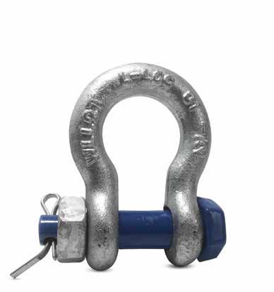 Hardware BLUE PIN SHACKLES LOAD RATED SAFETY ANCHOR SHACKLE NOMINAL SIZE (IN) WORKING LOAD LIMIT (TONNES) DIMENSIONS (IN) A B C D E F H L N G213006X 3/8 1 0.66 0.44 1.44 0.38 1.03 0.91 2.49 1.78 0.
