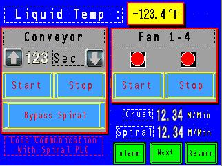 Figure 2. The Main Operation Screen Here the monitoring temperatures of the liquid media in the contact freezer plate. The temperature can be calibrated in the servicing page.