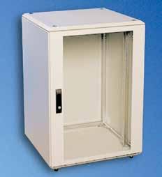 19" Compact Rack IP 54 with glass door SMA20062 For components compliant with IEC 297-3. Removable covers. Load rating 2000 N static. Protection rating IP 54. Basic frame: extruded aluminum.