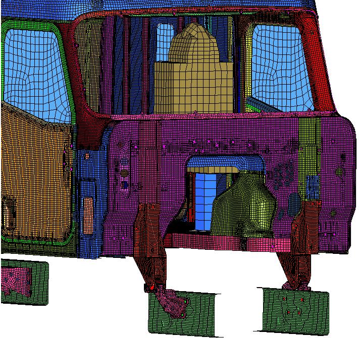 Finite Element Modeling of the Complete Cab The cad model after geometry clean-up is then taken up for meshing.
