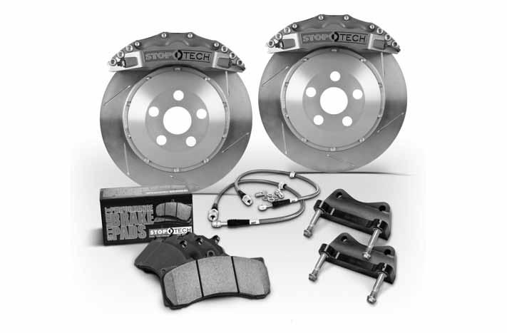 StopTech Trophy Big Brake Kits Race optimized system for track or street Patented StopTech AeroRotors for optimized airflow Patented, billet aluminum AeroHats to further increase airflow Weight