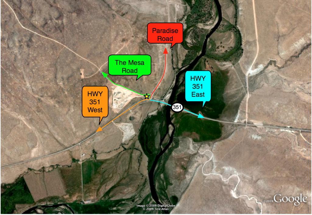 Figure 1-3. Map showing location and traffic flows at the Paradise Road observation site. The Paradise Road site is located adjacent to Highway 351 East of Big Piney.