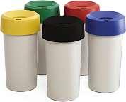 sheet of 6 recycling stickers with each bin Lid TOP50 50 Litres H730 x Dia380mm Black, Blue, Green, Red, Yellow Metal Look Square Bins with Open Top Lid Product Code: SQ60/FUN Square metallic look