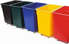 Bottle Bin/Utility Skips in 5 Colour Options Product Code: BOTTLESKIP This bottlebin/utility skip is moulded in high grade plastic and features 4 non marking swivel castors.