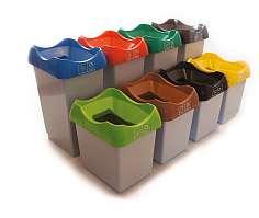 Recycling Bin with Colour Coded Lids and Stickers Product Code: Recycle30 or Recycle50 These 30 litre and 50 litre open top recycling bins come