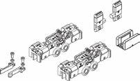 550 Set Comfort XL 150/120/80 roller carrier kit (Use with or without DM, Synchro, & Self-Closing) Consists of 2 roller carriers, 2 endstops, 1 floor guide, and 2 hooks 580 639