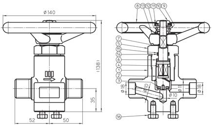 BRASS HIGH PRESSURE LINE VALVES FOR VARIOUS GAS EQUIPMENT G-110-R G-115-R G-119-R Connetion IN : W29-16TPI.RH OUT : W29-16TPI.RH G-110-R Brass line valve 10 mm seat diameter.