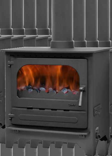 The Highlander-8 and 10 can be supplied with an e x t e r n a l a i r i n t a k e p i p e which is fitted to the air box underneath the stove, this allows combustion air to be taken from