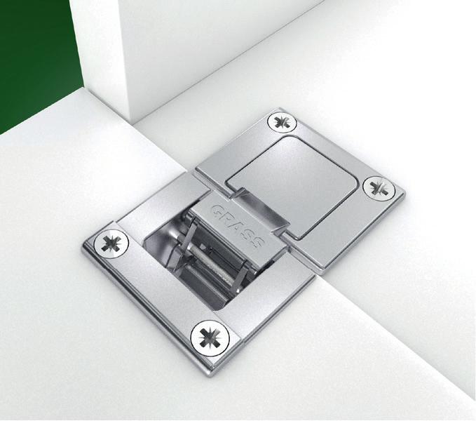Tiomos Flap Hinge 90 hinge for flap door Sleek modern design 90 opening angle For flap thicknesses of up to 30mm (1 3/16") Narrow joint Large overlay of up to 19mm (3/4") 3-dimensional adjustment