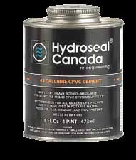 APPLICATION: Hyroseal Canaa 45 Callibre CPVC Cement is especially formulate for use on inustrial piping systems (CPVC or PVC) requiring chemical resistance to caustics, incluing hypochlorite